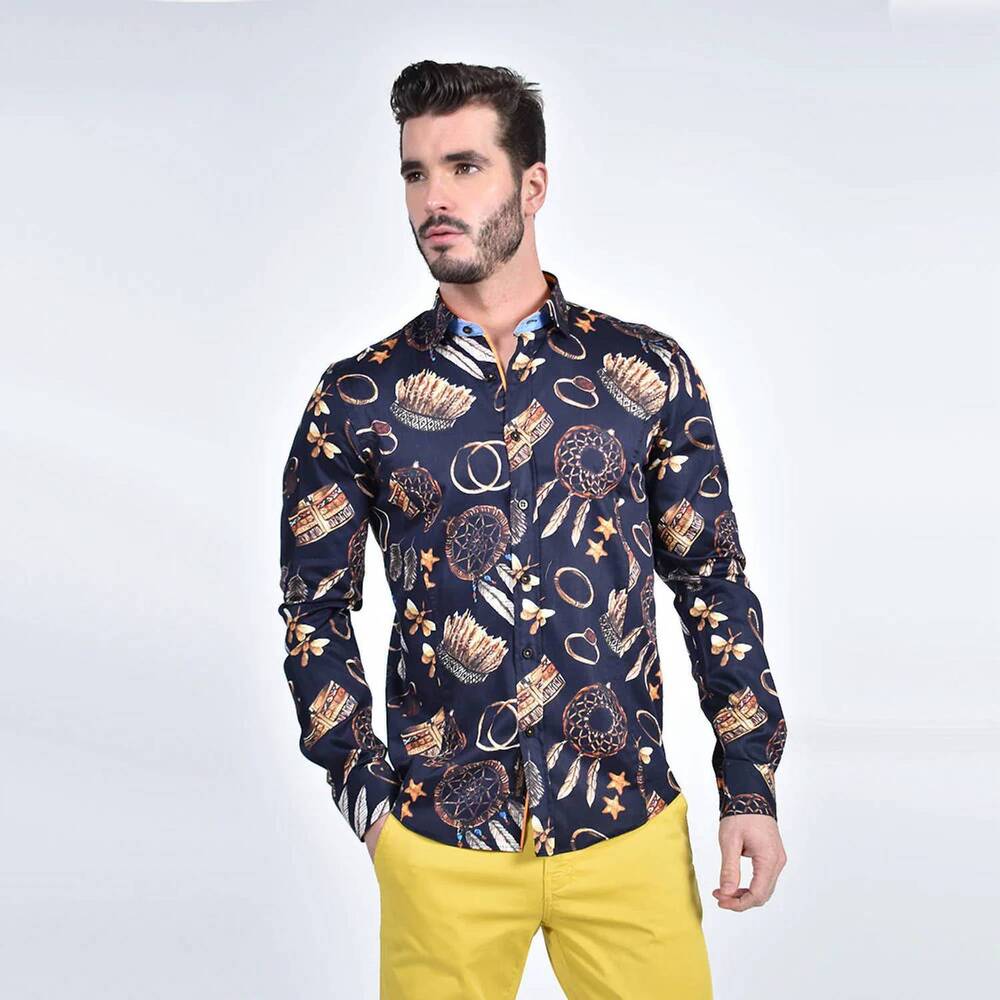 NEW EIGHT X native dream catcher button down shirt in navy